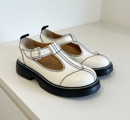 GANNI White Leather Mary Jane’s - Size 8
