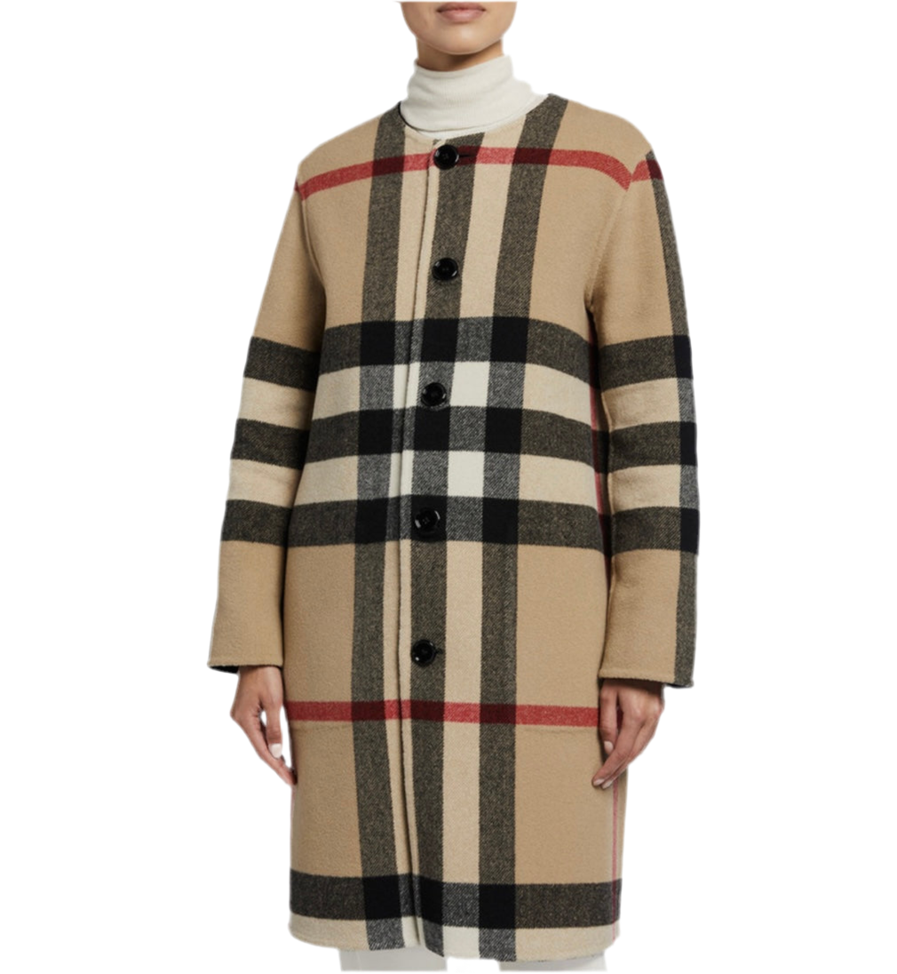 BURBERRY Reversible Black And Check Wool Coat - Size 6