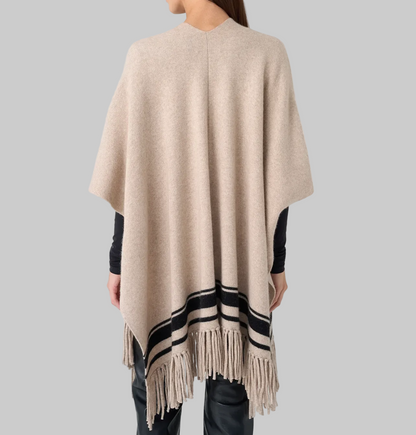 WHITE & WARREN Cashmere Blend Fringe Poncho - One Size