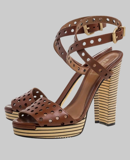 FENDI Brown Perforated Ankle Strap - Size 39