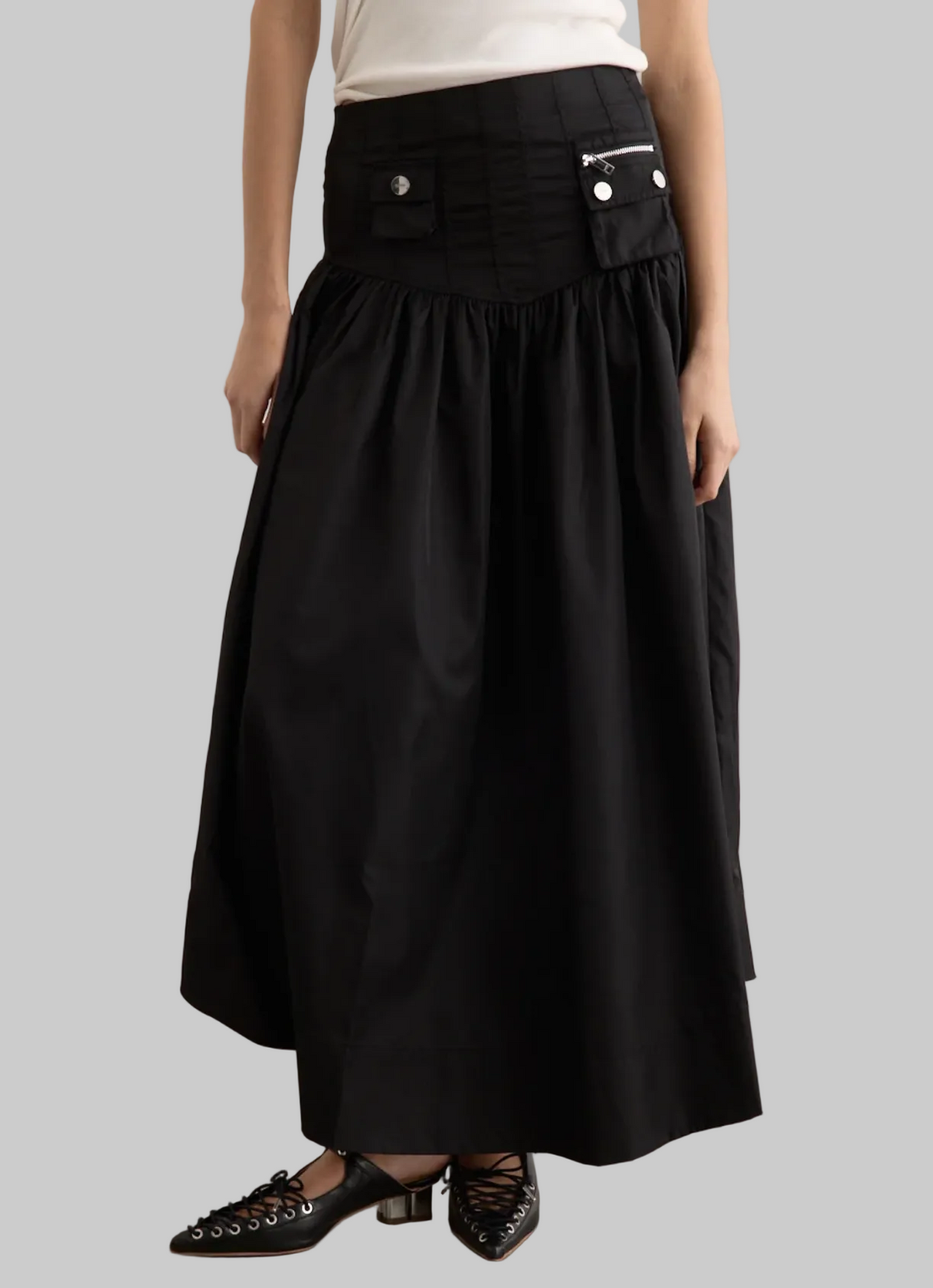 GANNI Duchesse Nylon Long Pocket Skirt - Size S