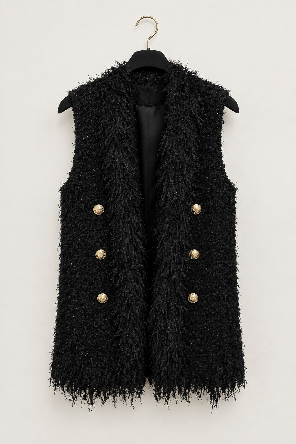 BALMAIN Black Fringe Tweed Vest - Size S
