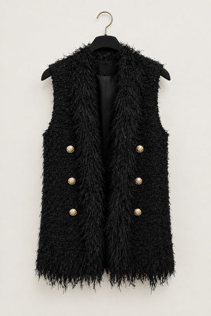 BALMAIN Black Fringe Tweed Vest - Size S