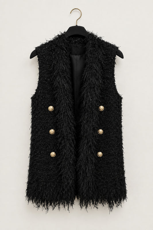 BALMAIN Black Fringe Tweed Vest - Size S