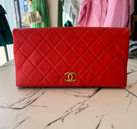 CHANEL Red Quilted Leather Clutch