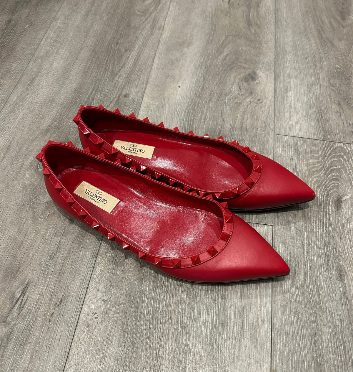 VALENTINO Red Rockstud Ballet Flat - Size 38.5