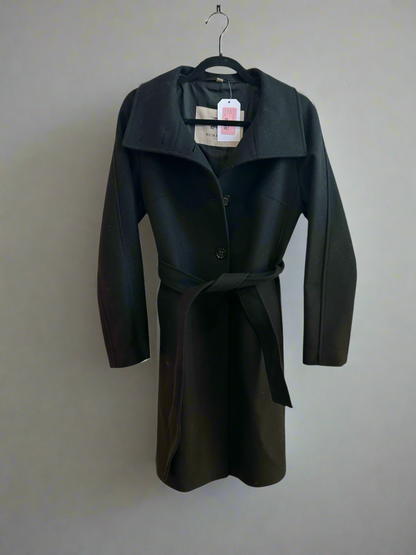 BURBERRY Black Wool Trench Coat - Size 6