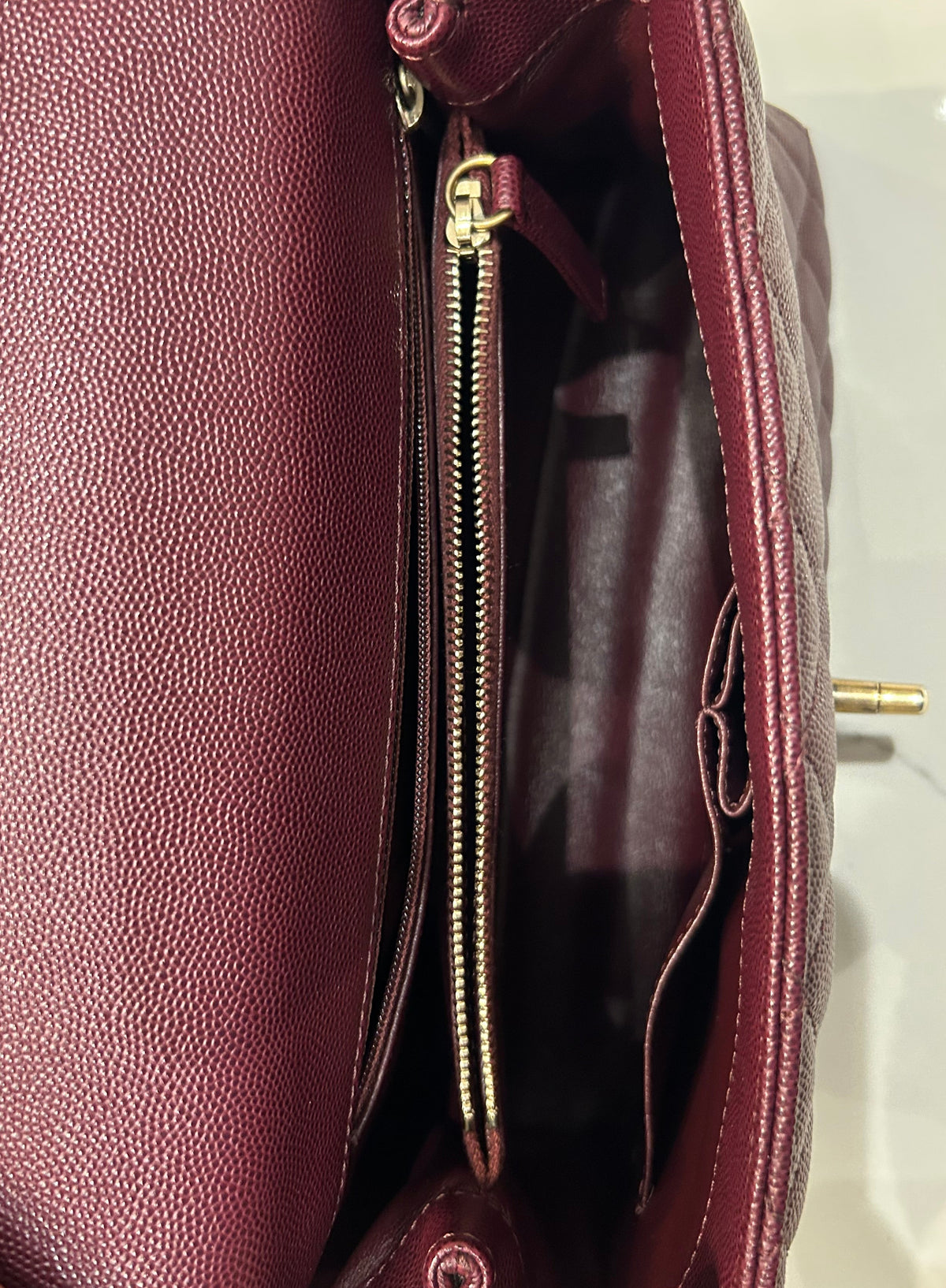 CHANEL Burgundy Caviar Small Python coco Handle Flap Bag