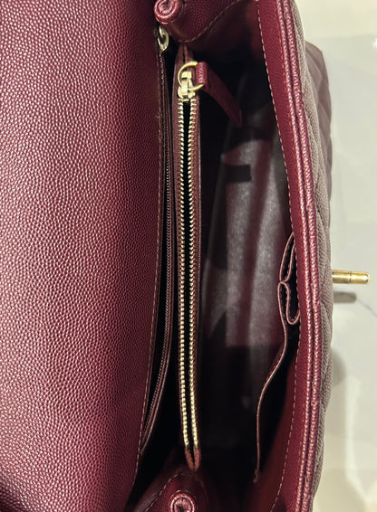 CHANEL Burgundy Caviar Small Python coco Handle Flap Bag