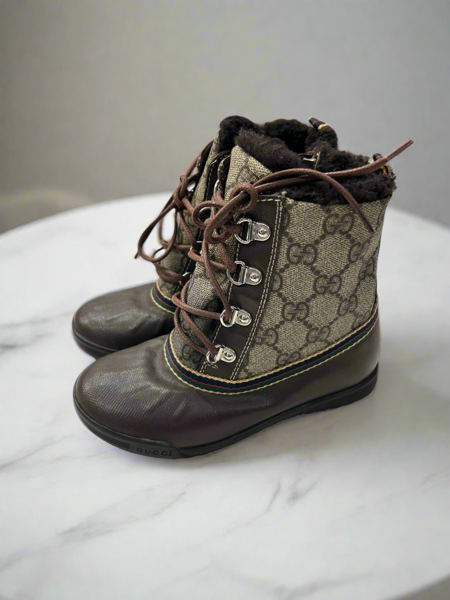 BABY GUCCI GG Fur Lined Boots - Size 27