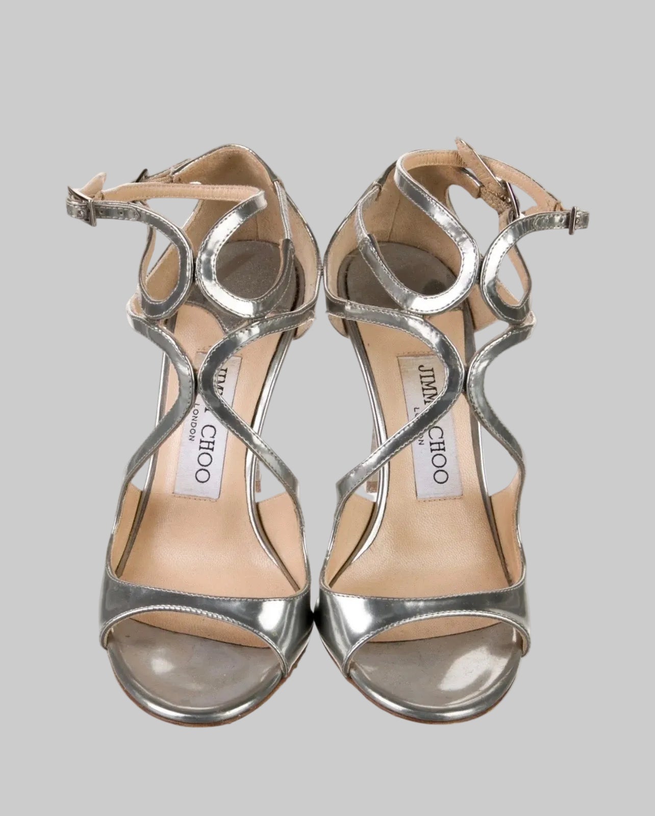 JIMMY CHOO Silver Heeled Sandals - Size 36.5