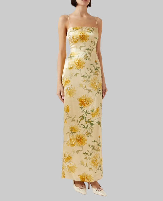 REFORMATION Yellow Silk Frankie Maxi Dress - Size 8