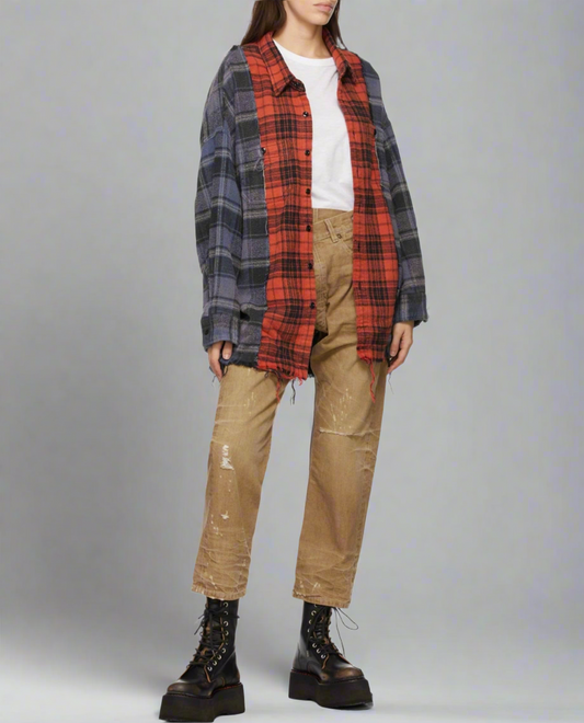 R13 Distressed Two-Toned Plaid Button-up - Size S