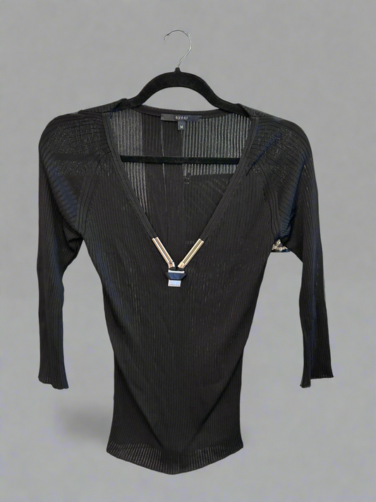 GUCCI Ribbed Silver Hardware Long-sleeve - Size M