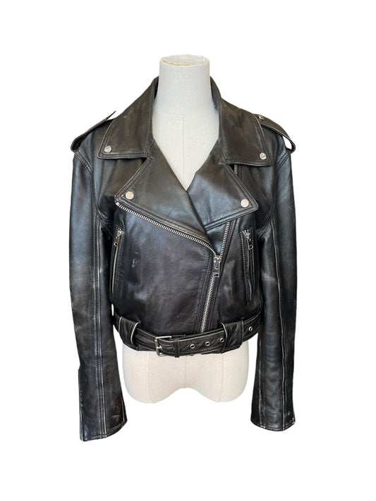 Lamarque Distressed Cropped Leather Jacket - Size M