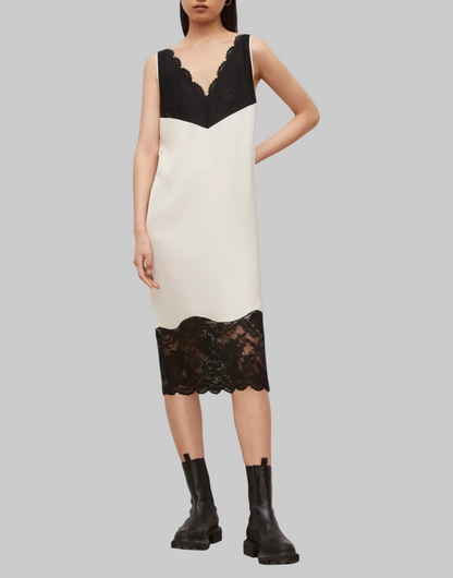 ALLSAINTS Celeste Two-Tone Satin & Lace Midi Dress - Size 2