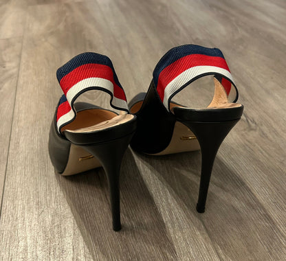 GUCCI Sylvie Web Slingbacks - Size 39.5