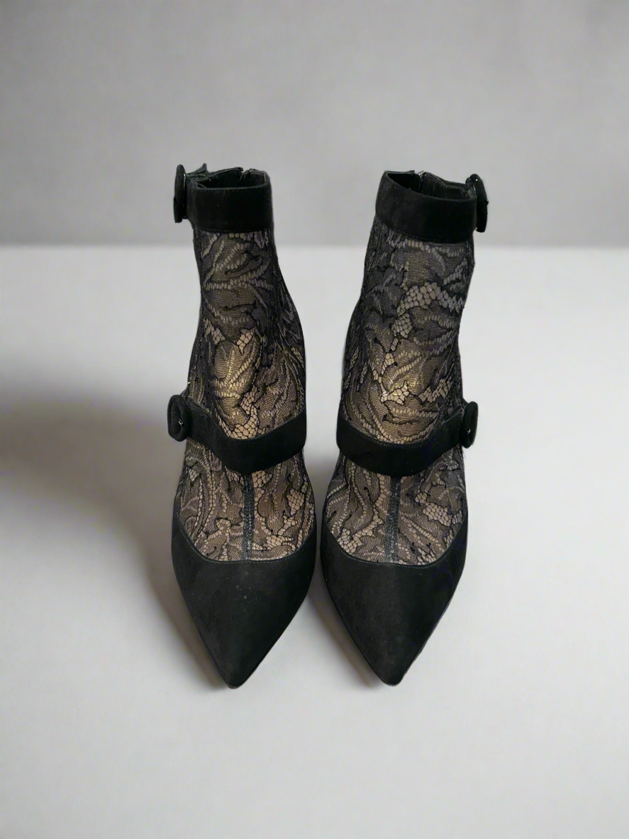 CHRISTIAN LOUBOUTIN Lace Suede Bootie - Size 39