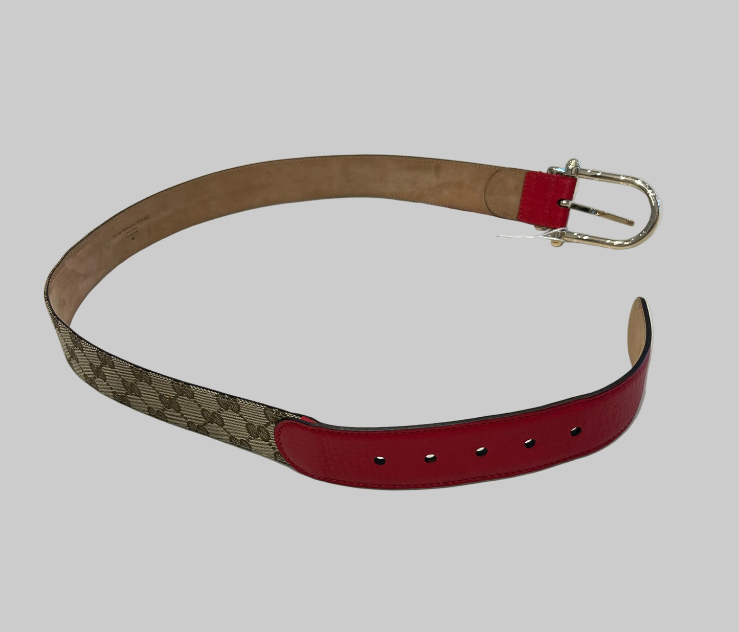 GUCCI Monogram web Belt with Red Leather - size 90/36