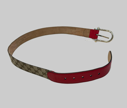 GUCCI Monogram web Belt with Red Leather - size 90/36