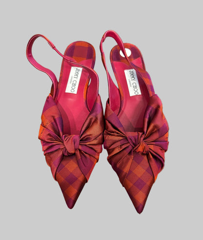 JIMMY CHOO Plaid Slingback Flats - Size 39