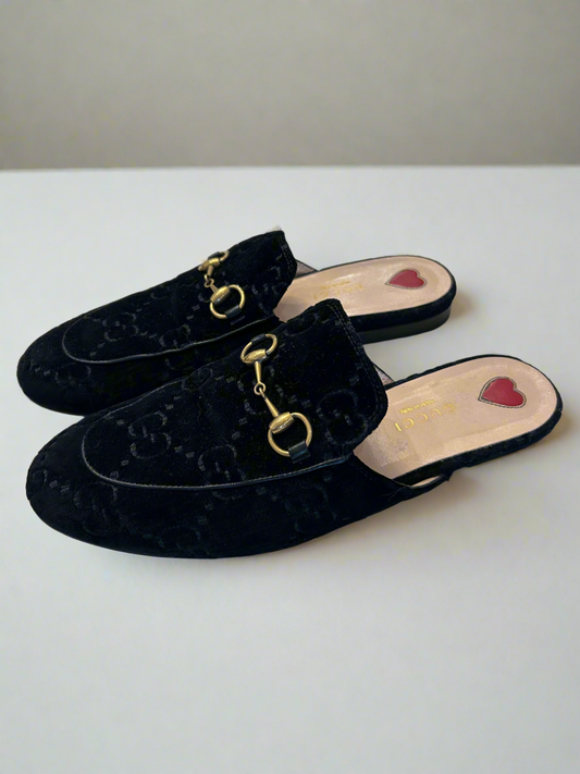 GUCCI Velvet GG Mules - Size 37.5