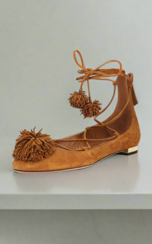 New* AQUAZZURA Sunshine Pom Pom flat - Size 40