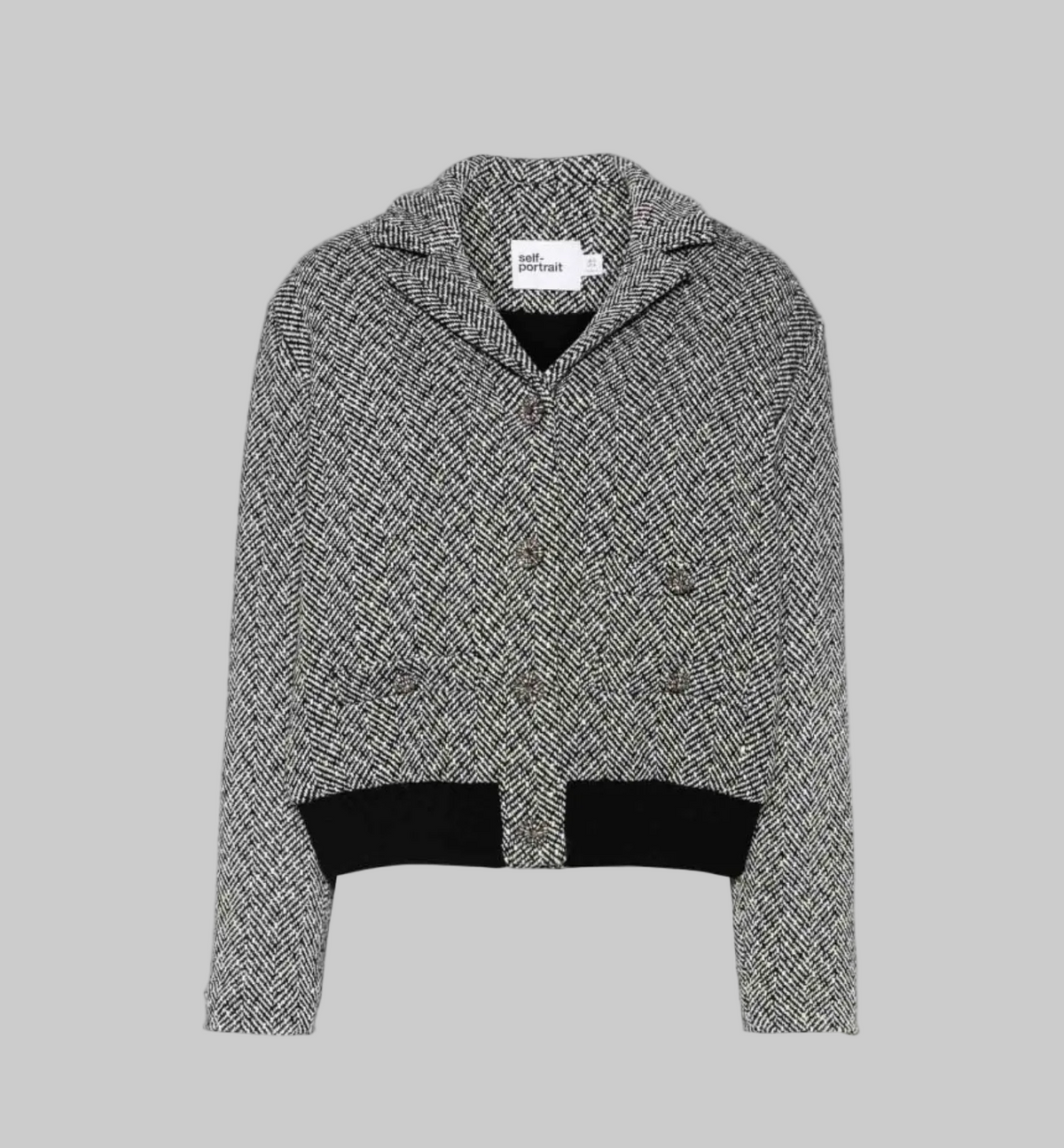 SELF-PORTRAIT Herringbone Bomber Jacket - Size 12