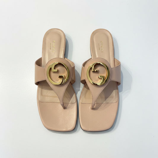 GUCCI Interlocking G Logo Leather Slides - Size 39