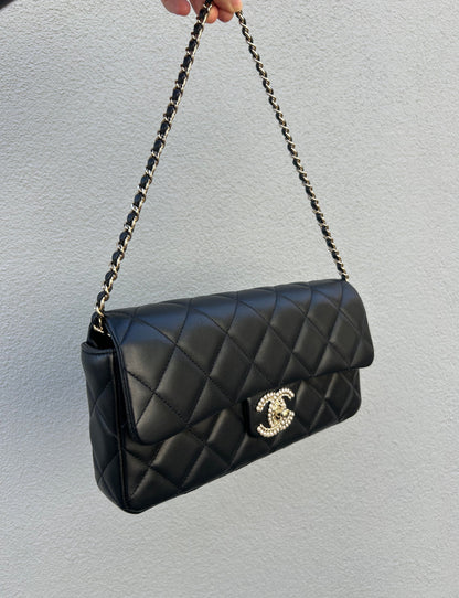 CHANEL Quilted Pearl-Studded CC Flap Shoulder Bag