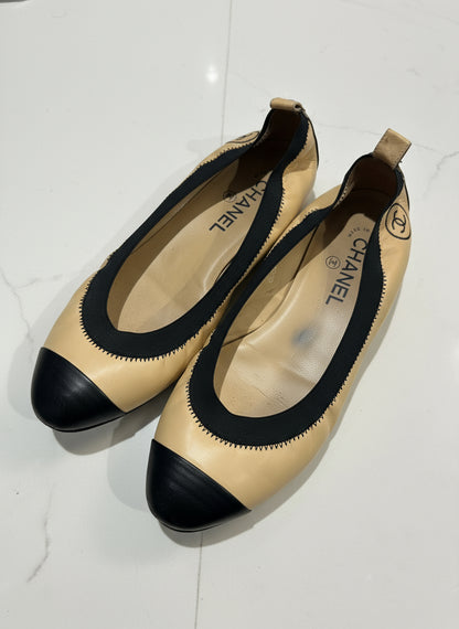 CHANEL Stretch Calfskin Cap Toe Flats - Size 8