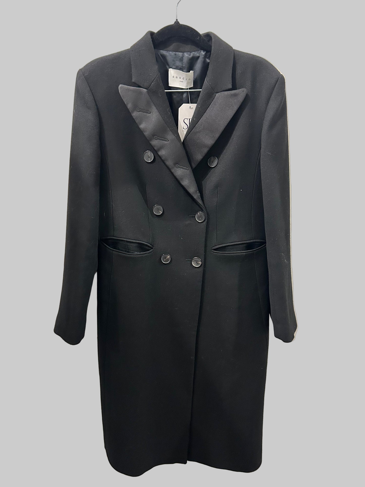 SANDRO Black Double Breasted Coat - Size 40