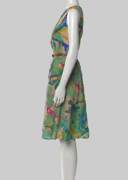 WEEKEND MAX MARA Leaf Printed Belted Dress - Size 2