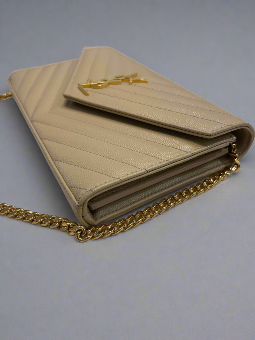 SAINT LAURENT Classic Cassandre Chain Wallet In Grain De Poudre Leather