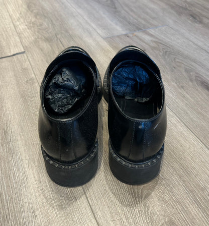 PRADA Black Leather Plaque Logo Loafers - Size 38.5