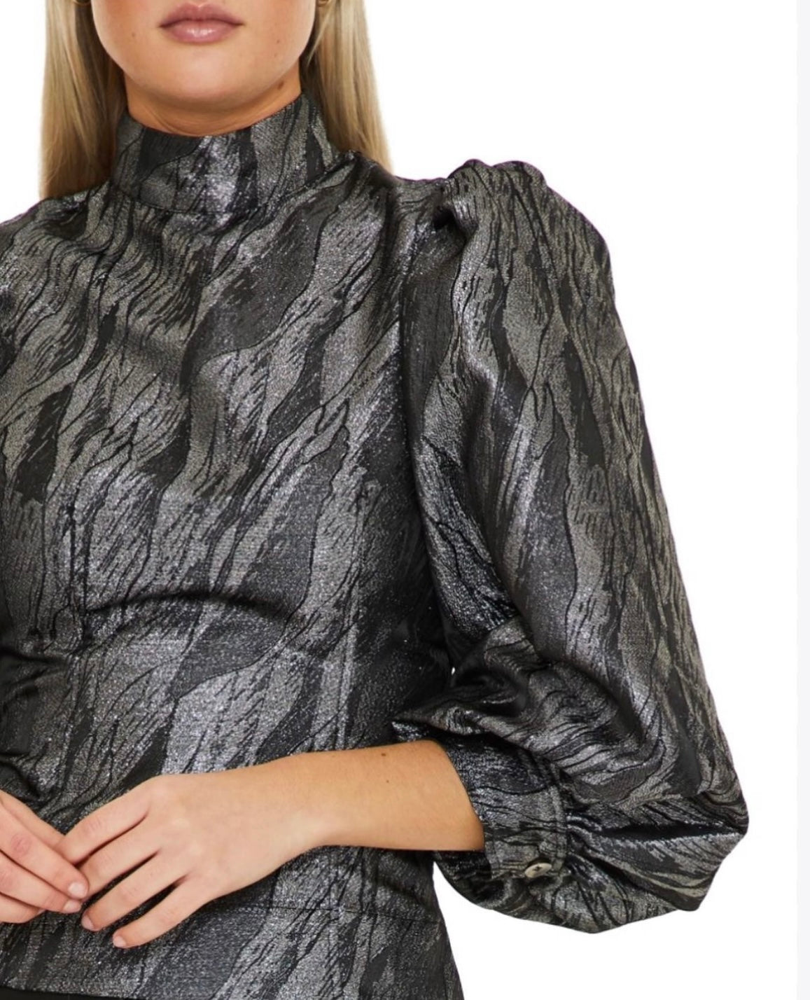 Gathered metallic jacquard blouse - Size 36