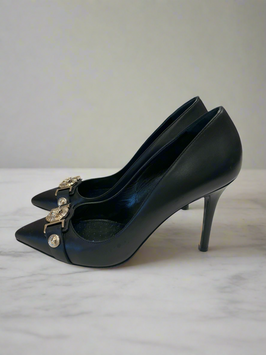 VERSACE Black Pump With Logo Toe - Size 39