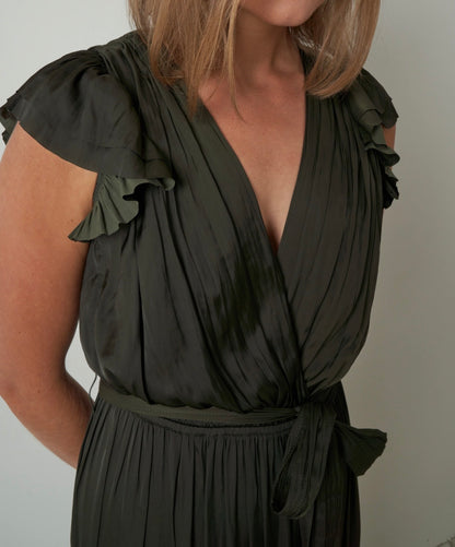 ULLA JOHNSON Green Satin Maxi Dress - Size 4