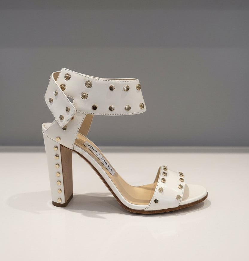 JIMMY CHOO Veto 65 White Leather Sandal - Size 37.5