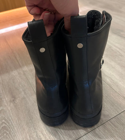 CHRISTIAN LOUBOUTIN Black Leather Moto Boots - Size 38