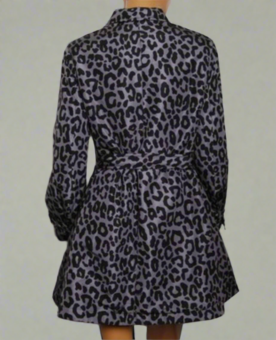 PRADA Silk Grey Leopard Print Trench - Size 42