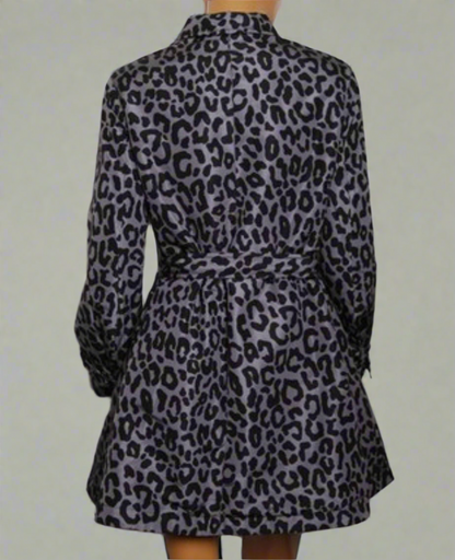 PRADA Silk Grey Leopard Print Trench - Size 42