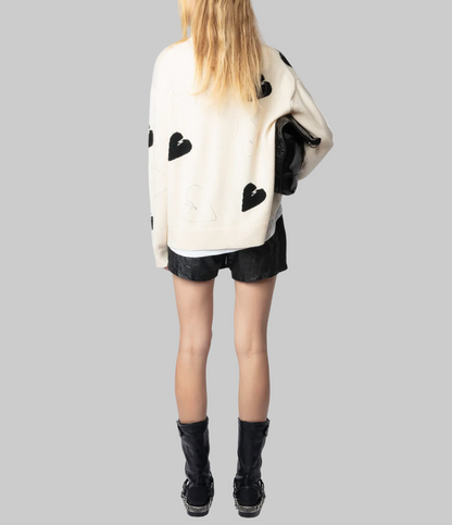 NEW* ZADIG & VOLTAIRE Markus Off-White Rhinestone Sweater - Size L