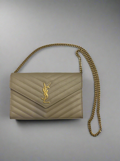 SAINT LAURENT Classic Cassandre Chain Wallet In Grain De Poudre Leather
