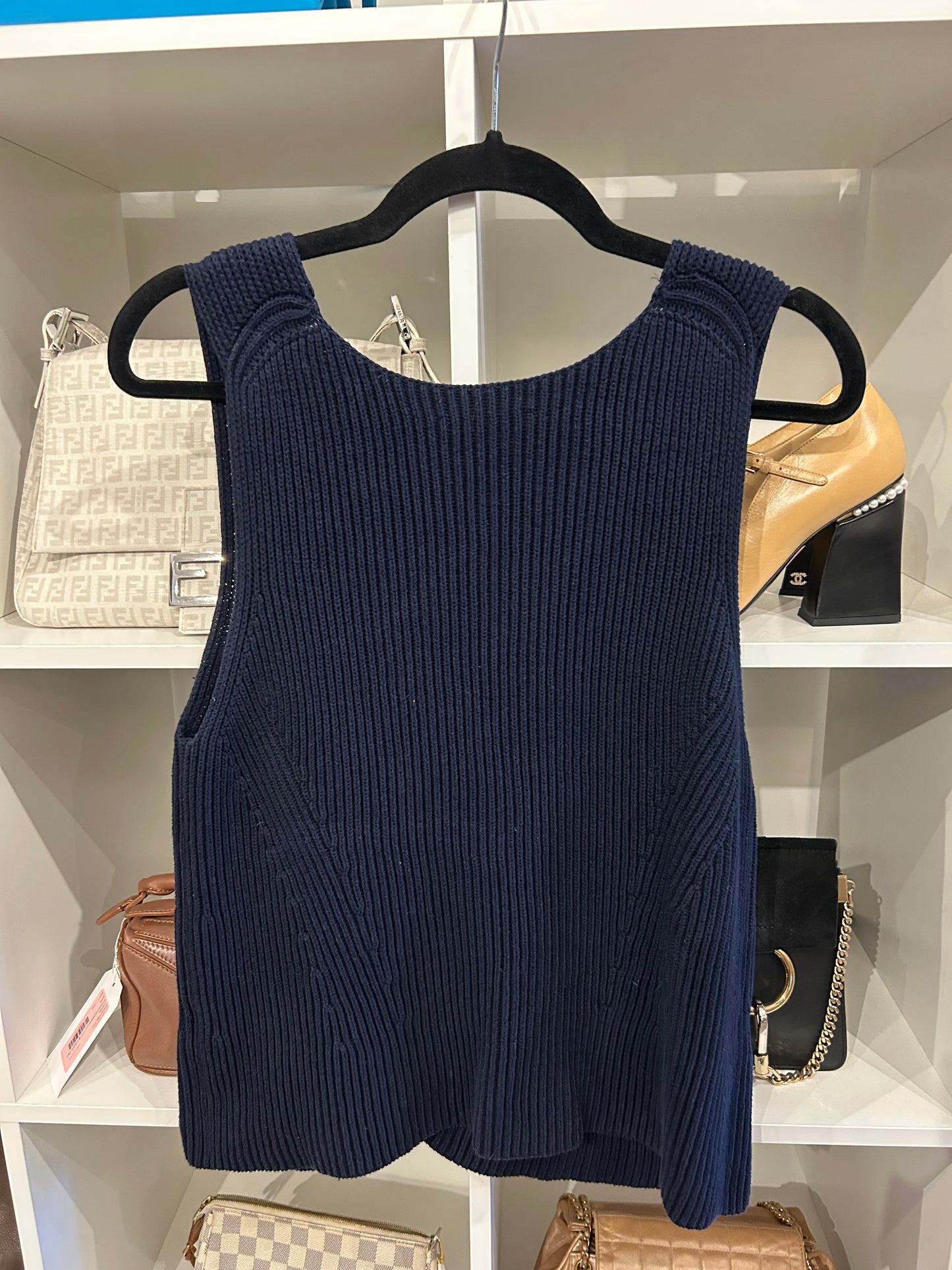 VINCE Navy Ribbed Knit Tank - Size M