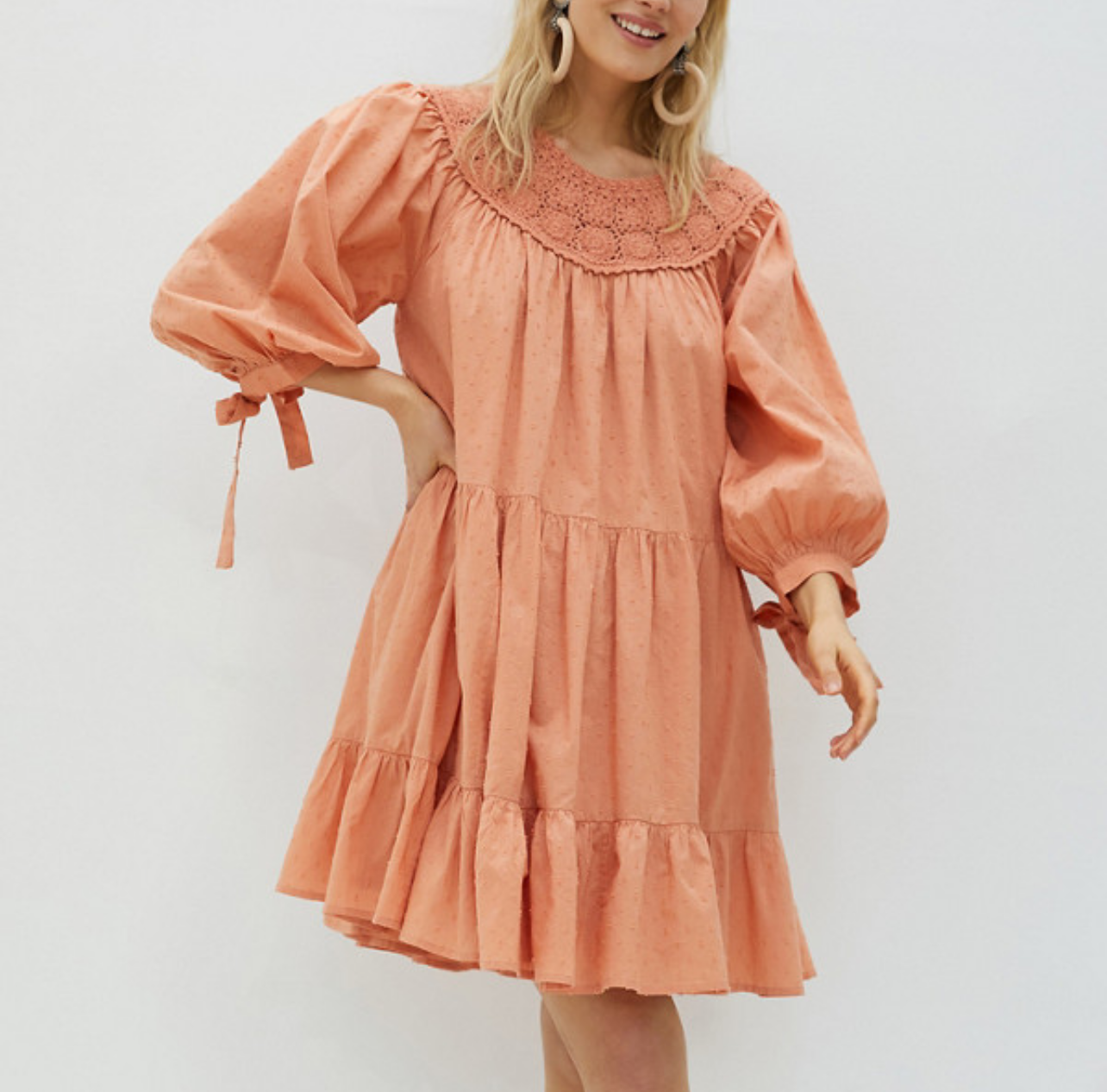 FOREVER THAT GIRL Wren Tiered Crochet Neck Long sleeve Dress - Size M
