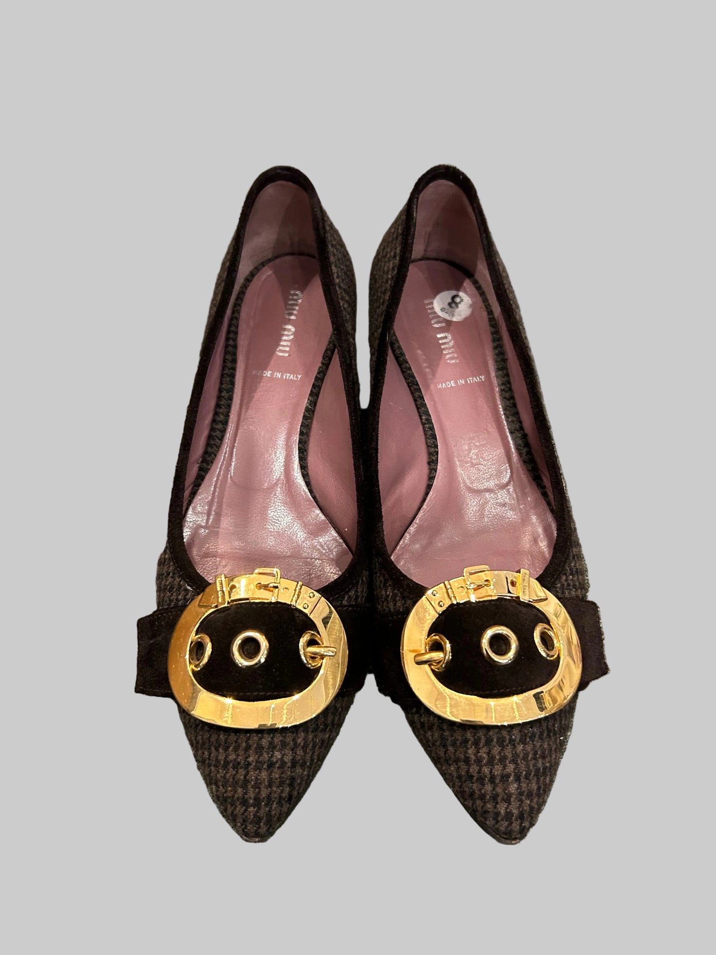MIU MIU Houndstooth Flats With Buckle - Size 38