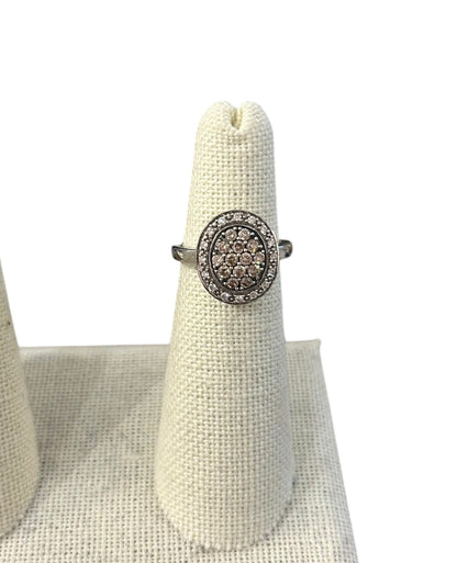 LeVian 14k white gold Vanilla And Chocolate Diamond Cluster Halo Ring - Size 5