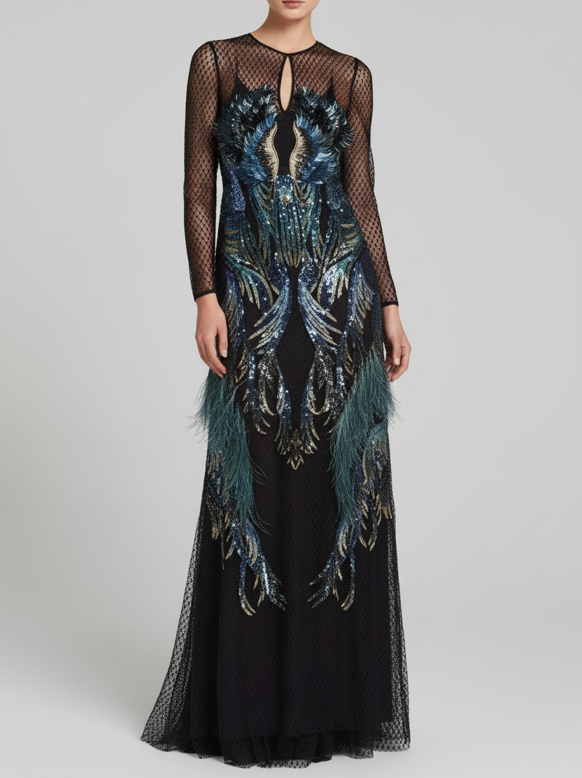 GUCCI A/W 2013 Sequin & Feather Gown - Size S