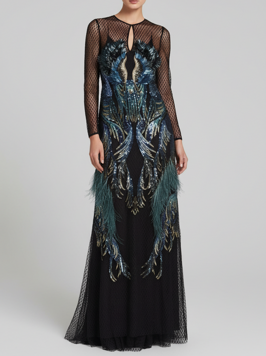 GUCCI A/W 2013 Sequin & Feather Gown - Size S